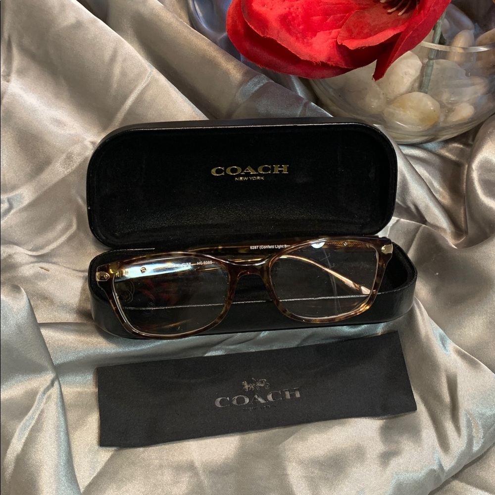 🌹VINTAGE COACH Tortoiseshell Brown Women's Eyeglasses with COACH Case & Cloth